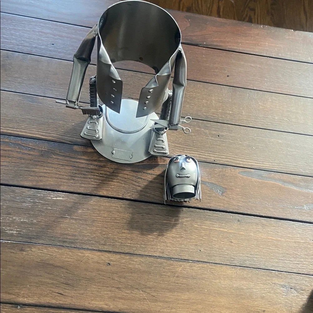 Original H & K Steel Sculptures LTD Silver Female hair dresser wine holder